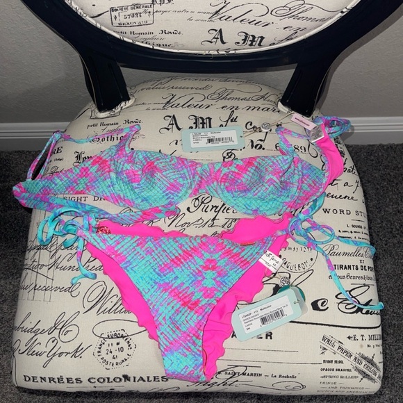 NEW LULI FAMA Minimal Balconette Seamless Wavy Ruched Back TieSide SHOCK WAVES - Picture 6 of 7